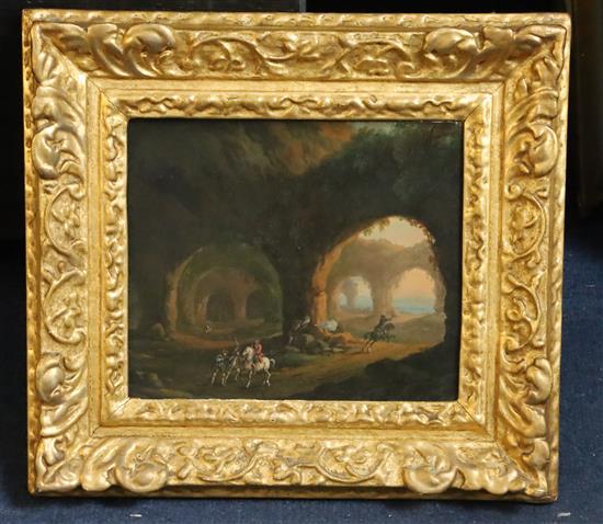Attributed to Joseph Van Bredael (1688-1739) Mounted figures being ambushed 6.75 x 8in.